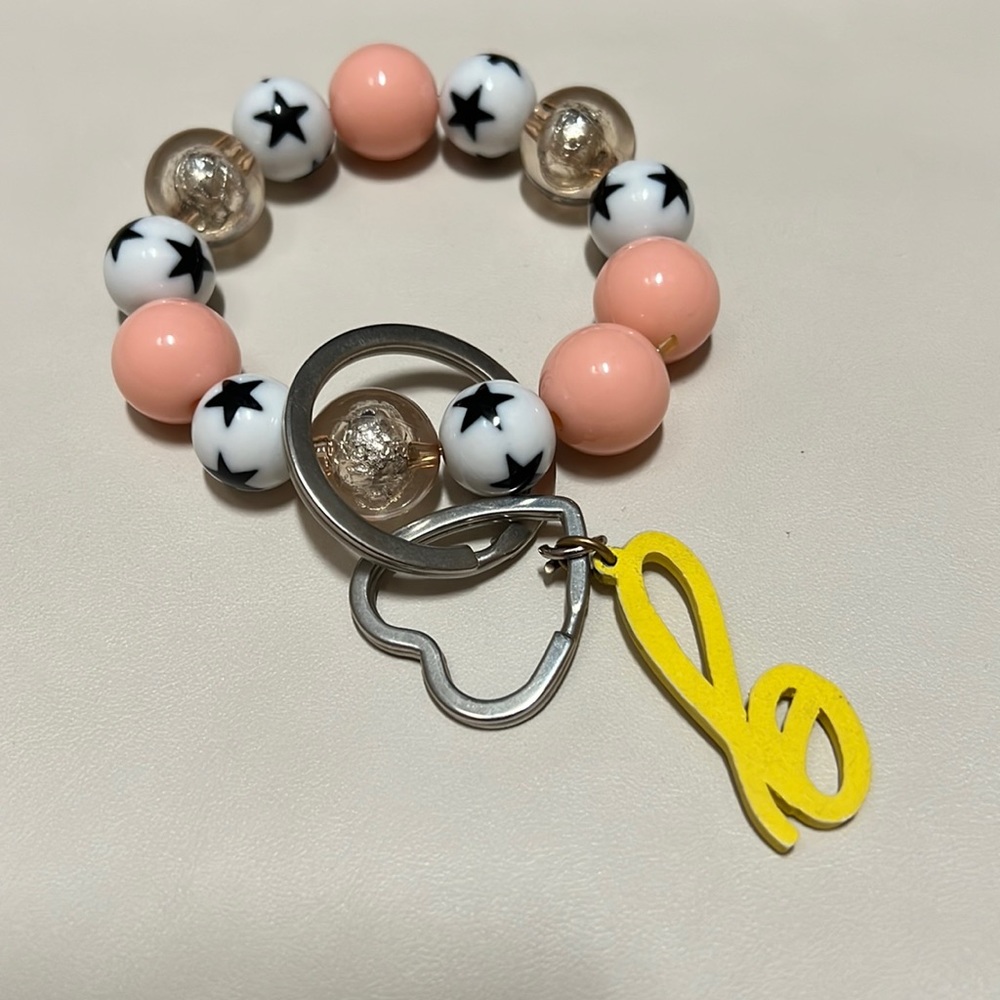 B Initial Beaded Key Ring
